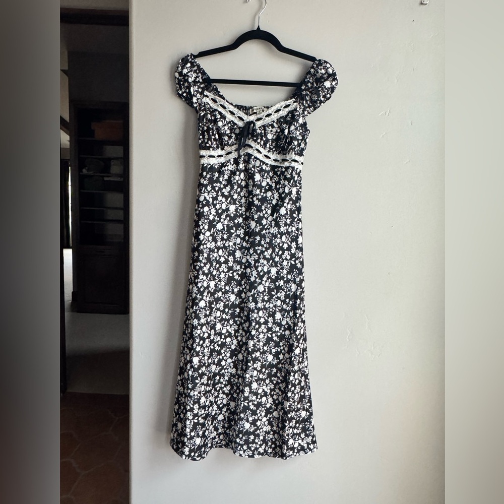 Inspired Hearts Floral Lace Cottagecore Coquette Midi Dress S Milkmaid Chic